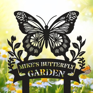 Custom Garden Name Sign, Personalized Metal Butterfly Garden Stake, Butterfly Flower Sign, Butterfly Decor,Gift For Mom Butterfly Garden Art