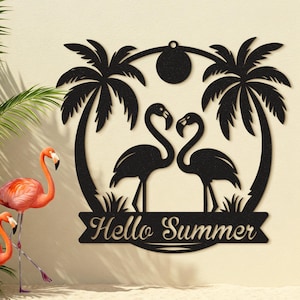 Personalized Flamingo Sign, Custom Metal Flamingo Tropical Sign, Beach House Decor, Pool Sign, Lake House Sign, Bar Lounge Housewarming Gift