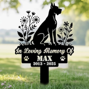 Personalized Great Dane Grave Marker, Custom Dog Memorial Stake, Great Dane Garden Sign, Dog Loss Stake, Remembrance Stake, Dog Name Sign