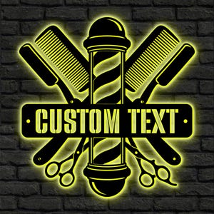 Custom Barber Shop Metal Wall Art LED Light,Personalized Hair Stylist Name Sign Home Decor Barber Shop Name Sign Barbershop Decot Xmas Gift