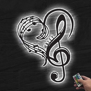 Custom Music Notes Metal Sign With Led Light, Personalized Musician Name Sign, Gift for Musician, Music Teacher Gift, Music Lover Gift