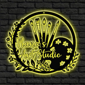Custom Art Studio Metal Wall Art LED Light, Art Studio Sign, Personalized Artist Name Sign, Artist Gifts, Painting Sign Drawing Lover Gift