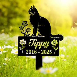Personalized Cat Floral Garden Stake, Custom Cat Memorial Metal Stake, Cat Yard Decor, Pet Loss Gift, Grave Marker, Remembrance Stake