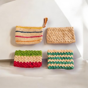 Handmade cosmetic bag raffia travel organizer zipper rainbow wallet earbud accessory phone bag colorful cardholder pouch purse gift for her