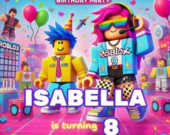 Edytowalne zaproszenie urodzinowe Roblox – Szablon Canva – Zaproszenie na imprezę dla dzieci – Pobieranie cyfrowe – Motyw gier – Natychmiastowe edytowalne zaproszenie