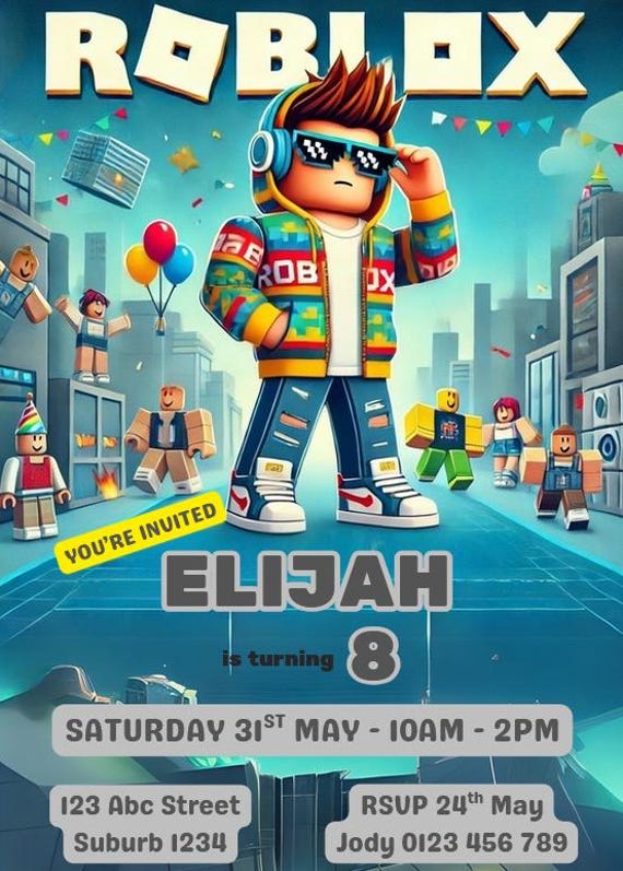 Editable Roblox Birthday Invitation – Canva Template – Kids Party Invite – Digital Download – Gaming Theme – Instant Editable Invite
