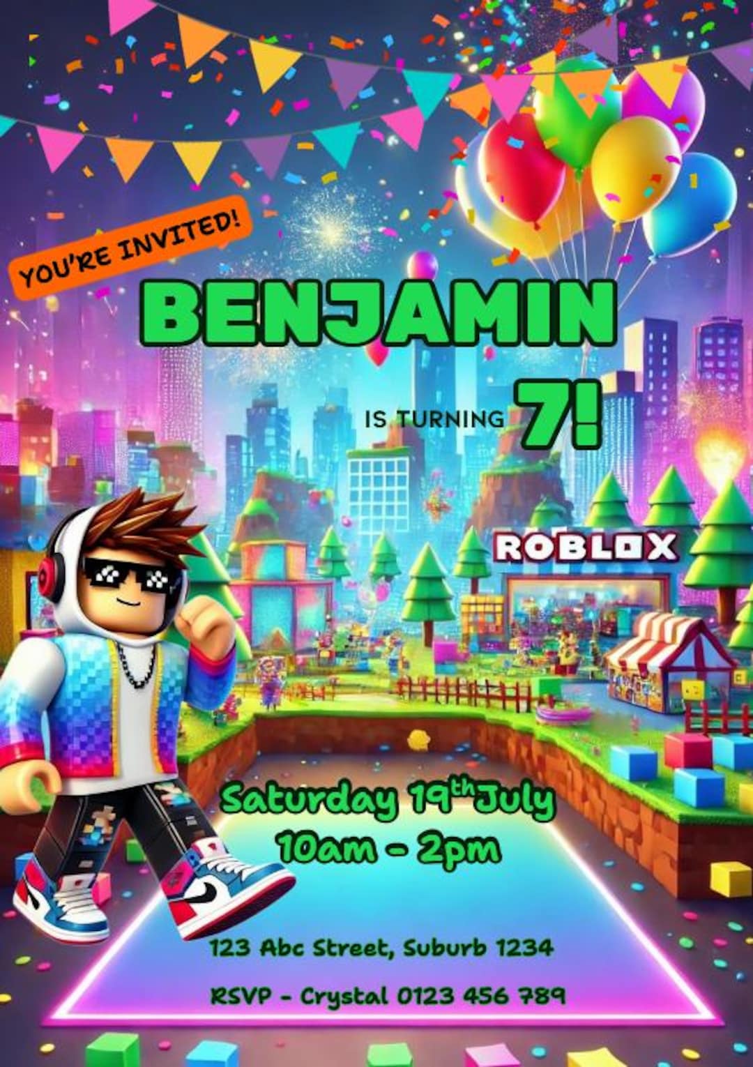 Editable Roblox Birthday Invitation – Canva Template – Kids Party ...