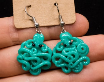 Mini Teal Octopus Earrings