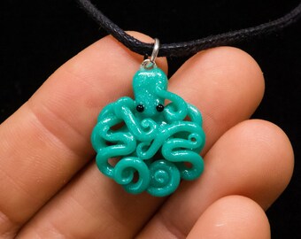 Mini Metallic Teal Octopus Pendant