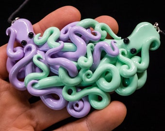 Large Mint and Lavender Hugging Octopus Necklace