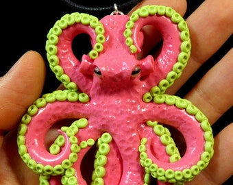 Summer Strawberry - Large Anatomically Correct Clay Octopus Pendant