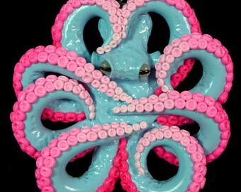 Cotton Candy Bubblegum - Hand-sculpted Polymer Clay Octopus Pendant