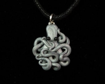 S Matte Metallic Silver Octopus Pendant