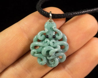 Mini Translucent Speckled Jade Octopus Pendant Necklace