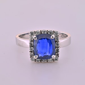 18k White Gold Blue Sapphire & Diamond Statement Ring / Blue Sapphire Engagement Ring