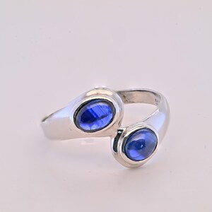 14k White Gold Blue Sapphire Statement Ring / Blue Sapphire Engagement Ring