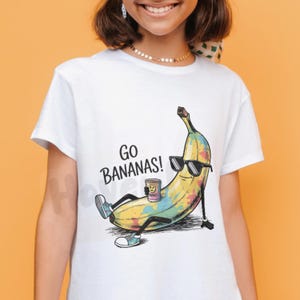 Go Bananas Print digital-digitizing Funny Kitchen Art, Retro Fruit Illustration, Quirky Wall Decor, Digital Download Printable Banana Poster