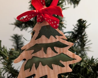 Handcrafted Christmas Tree Ornament made from wood and resin