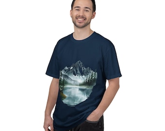 Mountain Lake Scene T-Shirt | Snowy Peak Forest Reflection
