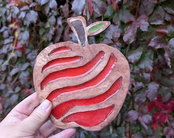 Handcrafted Maple Wood & Resin Apple Decoration: Fall Decor