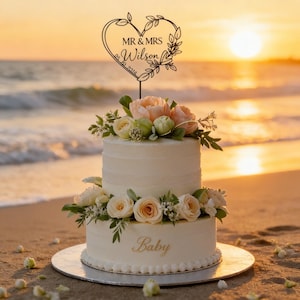 Cake topper for Wedding, Wedding Cake Topper with Heart and Date, Personalized Cake Topper in a Heart Shape, Anniversary Cake Toppers