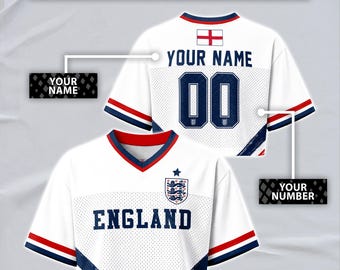 Custom England Soccer Crop Top Jersey, Personalized Name Number Shirt, Football Fan Crop Tee, Bachelorette Party & Festival Outfit