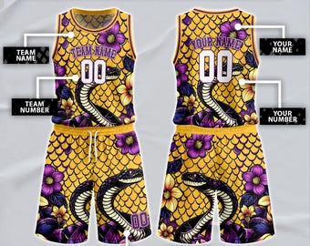 Custom Purple Snake Flower Basketball Jersey Set, Personalized Team Name Number Uniform, Basketball Jersey Shorts Adult Youth