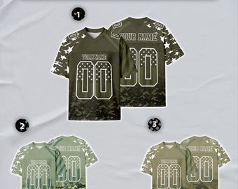 Custom Football Jersey, Olive USA Flag Camo White-Green Design, Personalized Name Number Team Logo for Men Women Uniform Fan Gift