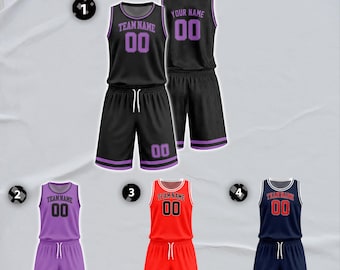 Custom Basketball Set Jersey, Black Medium Purple Design, Basketball Matching Fan Uniform, Personalized Team Jersey Adult Youth
