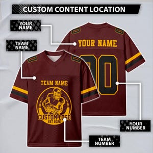 Custom Football Jersey, Burgundy Black-Gold 3D Pattern Splash Design, Personalized Name Number Team Logo for Men Women Uniform Fan Gift
