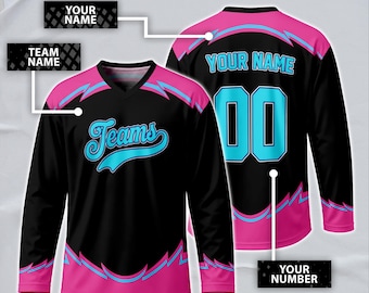 Custom Blue Black-Purple Hockey Jersey, Personalized Name Number Logo Sports Hockey Long Sleeve for  Matching Team