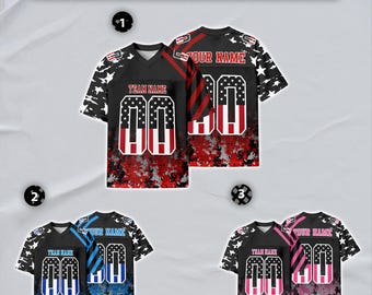 Custom Football Jersey, Black USA Flag Camo White-Red Design, Personalized Name Number Team Logo for Men Women Uniform Fan Gift