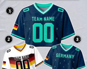 Custom Cheerleading Germany Football Jersey for Women, Personalized Printed Name Number Mesh Crop Top, White Navy Soccer Jersey,German Shirt