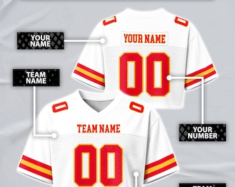 Custom Red Yellow White Football Crop Top Jersey for Women, Personalized Name Number Logo Mesh Shirt, Cheer Crop Top for Girls