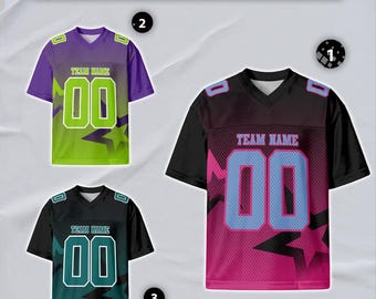 Custom Football Jersey, Black Light Blue-Pink Design, Personalized Name Number Team Logo for Men Women Uniform Fan Gift