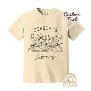 Comfort Colors®Name&#39;s Library Personalized Shirts,Custom Bookish Shirt,Personalized Gift For Book Lovers,Reading Club Group Shirts,Bookworm