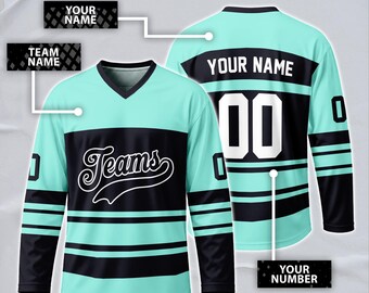 Custom Black Mint Hockey Jersey, Personalized Name Number Logo Sports Hockey Long Sleeve for  Matching Team