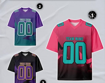 Custom Football Jersey, Neon Pink Aqua-Black Design, Personalized Name Number Team Logo for Men Women Uniform Fan Gift