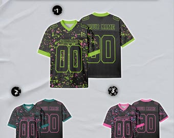 Custom Football Jersey, Black Neon Green-Pink Design, Personalized Name Number Team Logo for Men Women Uniform Fan Gift