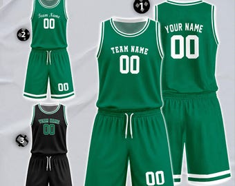 Custom Basketball Set Jersey, Kelly Green White Design, Basketball Matching Fan Uniform, Personalized Name Number Team Jersey Adult Youth