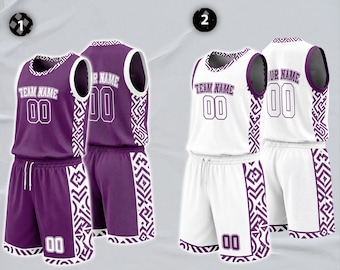 Custom Basketball Set Jersey, Purple - White Design, Basketball Matching Fan Uniform, Personalized Team Jersey Adult Youth