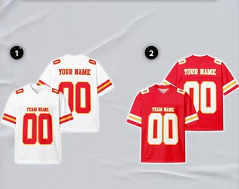 Custom Football Jersey, Red Yellow White Design, Personalized Name Number Team Logo for Men Women Uniform Fan Gift