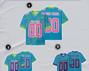 Custom Football Jersey, Teal Pink Neon Green-White Design, Personalized Name Number Team Logo for Men Women Uniform Fan Gift