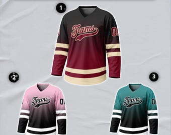 Custom Black Crimson-Cream Fade Fashion Hockey Jersey, Personalized Name Number Logo Sports Hockey Long Sleeve for  Matching Team