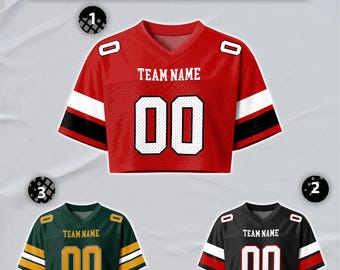 Custom Cheerleading Red and Black Football for Girls, Crop Top Football Shirts Streetwear Women, Personalized Name, Number and Logo