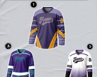 Custom Purple Mint - White Hockey Jersey, Personalized Name Number Logo Sports Hockey Long Sleeve for  Matching Team