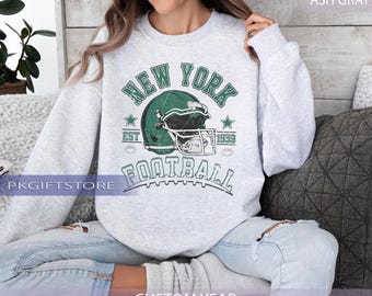 Moletom com gola redonda estilo vintage retrô dos anos 80 do New York Football, camiseta do New York Football, presentes para fãs do Jets Sunday Football