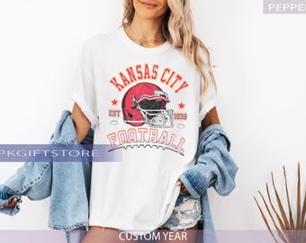 Kansas City fotbollströja i vintagestil Comfort Colors®, Kansas City fotbollströja, dam- och herrskjorta Kansas City-gåva