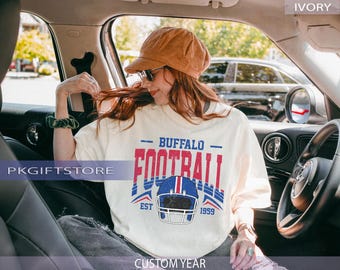 Bluza z kapturem Comfort Colors® Buffalo Football Vintage, bluza z kapturem z okrągłym dekoltem Buffalo Bill, Buffalo New York, prezent dla fana Buffalo Bill