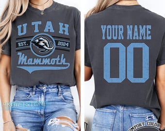 Personalisiertes Utah Mammut-Sweatshirt, Utah Mammoth Rundhalsausschnitt, Utah Hockey-Shirt, kundenspezifisches Hockey-Shirt, Hockey-Nummern-Shirt
